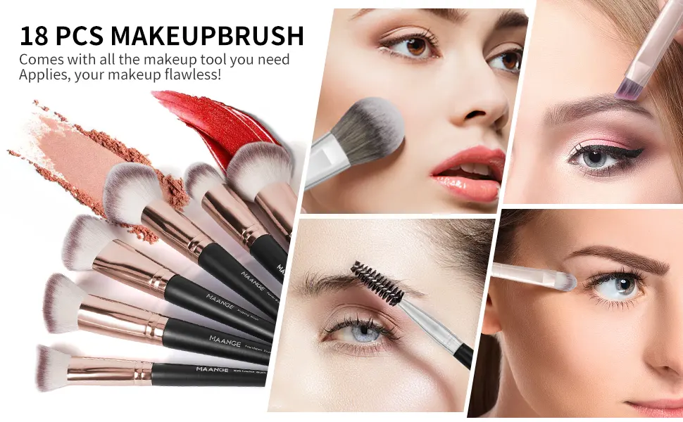 Makeup Brushes with Case MAANGE 18 Pcs Professional Makeup Brush Set Premium Synthetic Face Kabuki Brush Kit Foundation Blush Powder Eyeshadow Brushes Set Christmas Gift(Coffee) - makeup brushes set