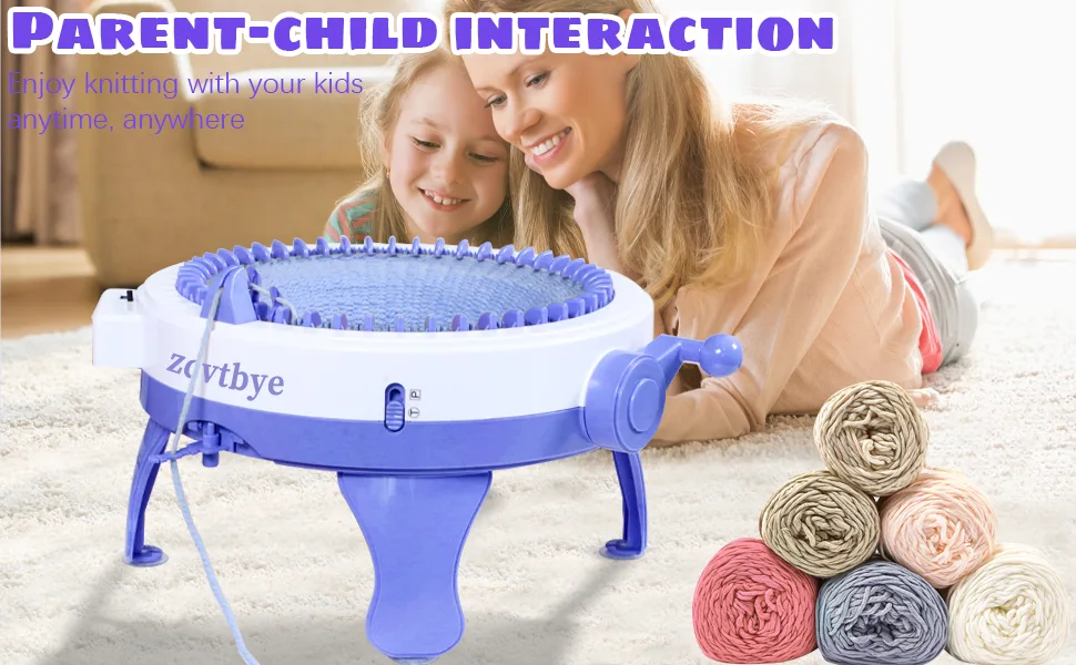 Zcvtbye Knitting Machine 48 Needles Knitting Machines with Row Counter and Pompom Maker Smart Weaving Round Loom Double Knit Loom Machine Kit DIY Knit Scarf Hat Sock  - 48 Needles Smart Weaving Loom Round Spinning Knitting Machines with Row Counter