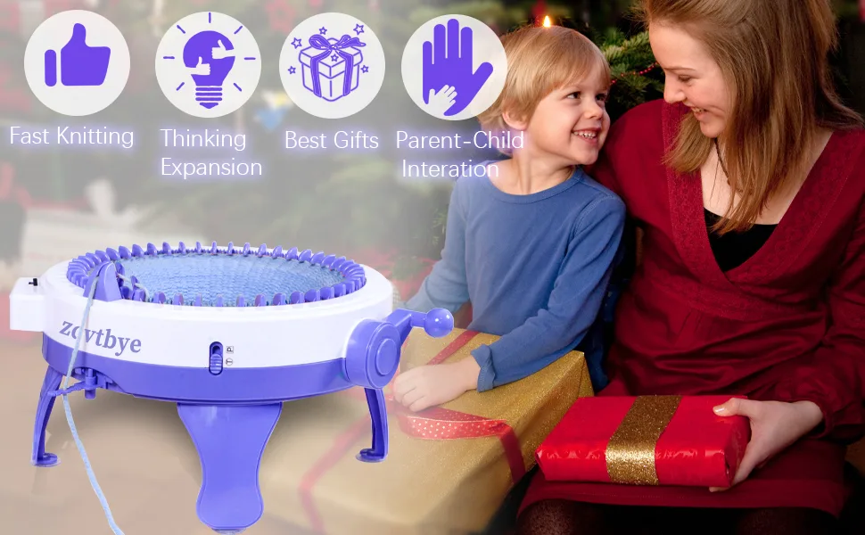 Zcvtbye Knitting Machine 48 Needles Knitting Machines with Row Counter and Pompom Maker Smart Weaving Round Loom Double Knit Loom Machine Kit DIY Knit Scarf Hat Sock  - Knitting Machine , 48 Needles Smart Weaving Loom Round Spinning Knitting Machines with Row Counter