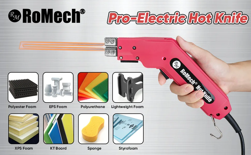 ROMECH Foam Cutter Pro Electric Hot Knife 200W Styrofoam Cutting Tool Kit- with Heavy-duty Case Blades & Accessories RM-005 (200W) - Romech Hot Knife