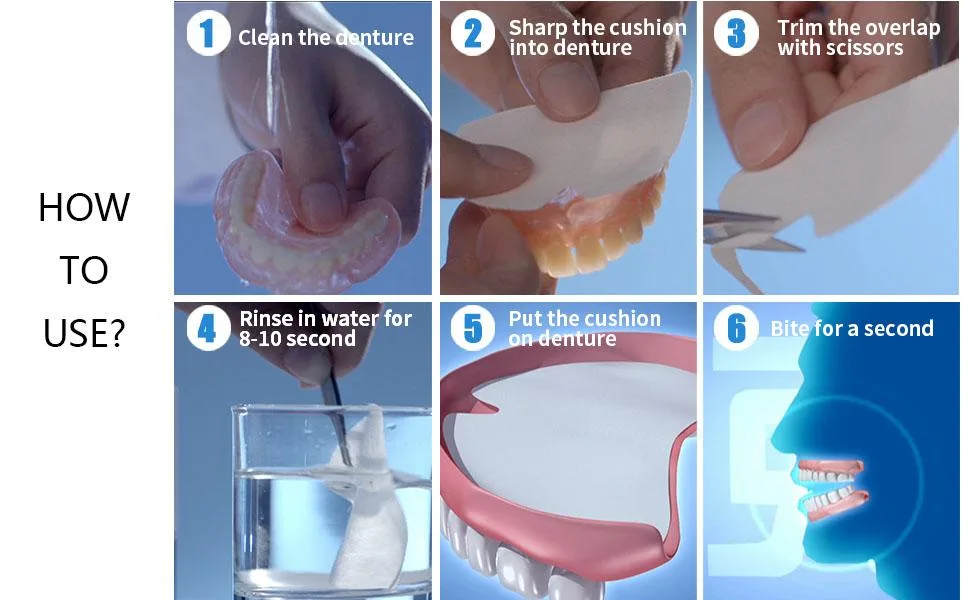 Denture Adhesive Cushion (Upper) 30 Pads + (Lower) 30 Pads pack of 2 lower+upper 60pcs - denture cushions