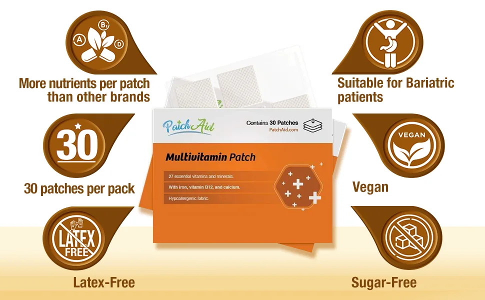 Multi Plus Topical Patch by PatchAid (White) - Pack of 2 30 Count (Pack of 2) White - Multivitamin Patch
