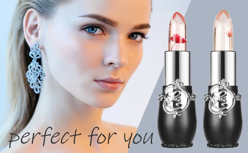 firstfly Pack of 6 Crystal Flower Jelly Lipstick Long Lasting Nutritious Lip Balm Lips Moisturizer Magic Temperature Color Change Lip Gloss (Black) - 212121