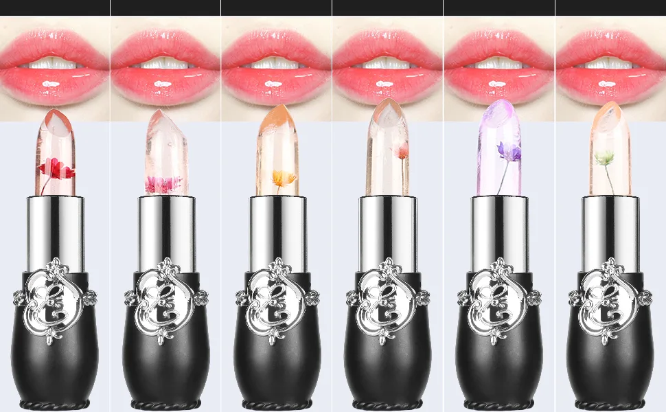 firstfly Pack of 6 Crystal Flower Jelly Lipstick Long Lasting Nutritious Lip Balm Lips Moisturizer Magic Temperature Color Change Lip Gloss (Black) - fgfgfg