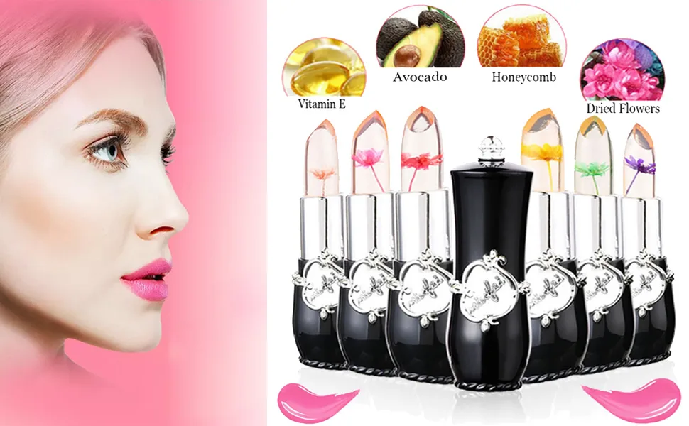 SuperThinker Crystal Jelly Flower Lipstick - Moisturizer Clear Lip Gloss Balm Color Changing with Temperature Mood Lipstick include Benefit Vitamin - Pack of 6 (Pink) - product information 2