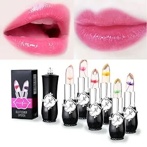 SuperThinker Crystal Jelly Flower Lipstick - Moisturizer Clear Lip Gloss Balm Color Changing with Temperature Mood Lipstick include Benefit Vitamin - Pack of 6 (Pink) - product information 4