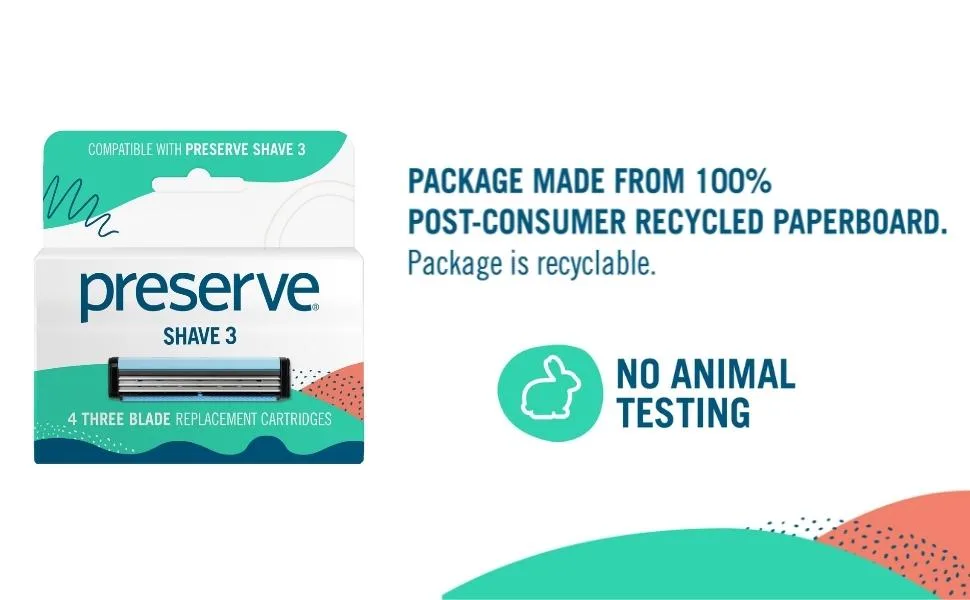 Preserve Shave 3 Replacement Cartridges for Preserve Shave 3 Razor 4 Count - Shave 3 replacement cartridges recyclable package