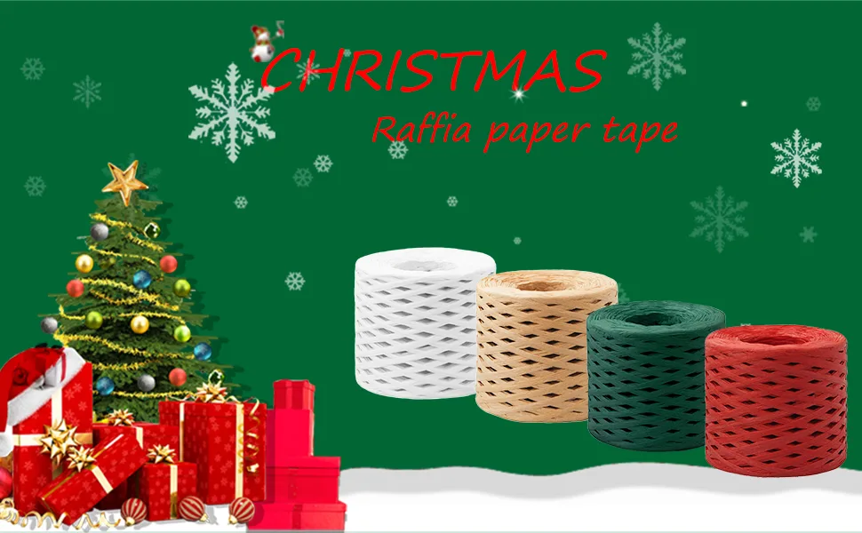 Raffia Ribbon Gift Wrapping 4 Rolls Raffia Ribbon String Kraft Packing Paper Twine for Gifts Packing Decoration(Total 656 Feet ) - product information 1