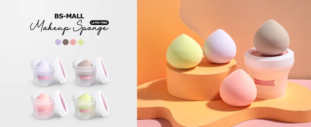 Makeup Sponge Set BS-MALL Peach Blender Sponges 4 Pcs for Liquid Cream and Powder Multi-colored With Travel Case - Makeup sponge