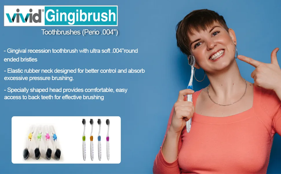 Vivid Ultra Soft Bristle Toothbrush For Sensitive Gums - Elastic Rubber Neck - For Dental Orthodontic Use (Pack of 12) - toothbrush