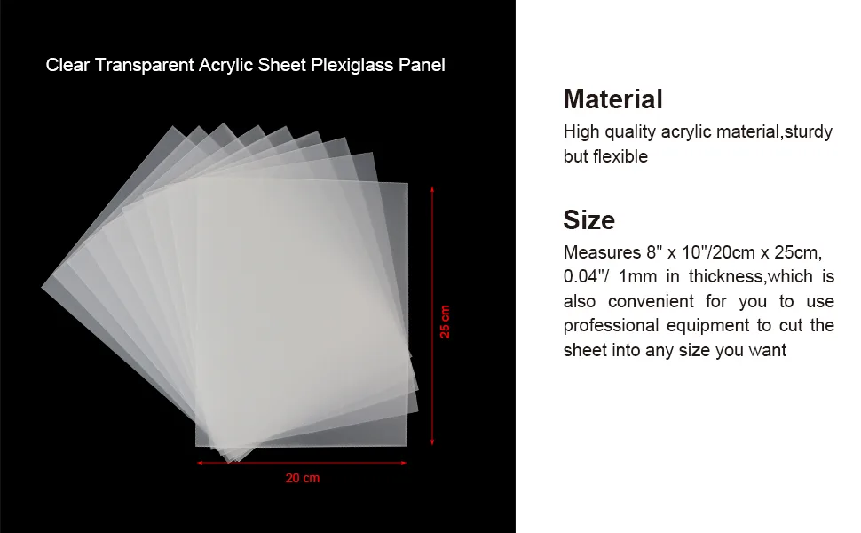 FIREBOOMOON 10 Pack Clear Transparent Acrylic Sheet Plexiglass Panel for Picture Frame Glass Replacement Table Sign Picture Frame Calligraphy Crafting Project Painting Decoration (8 x 10) - Clear Transparent Acrylic Sheet Plexiglass Panel