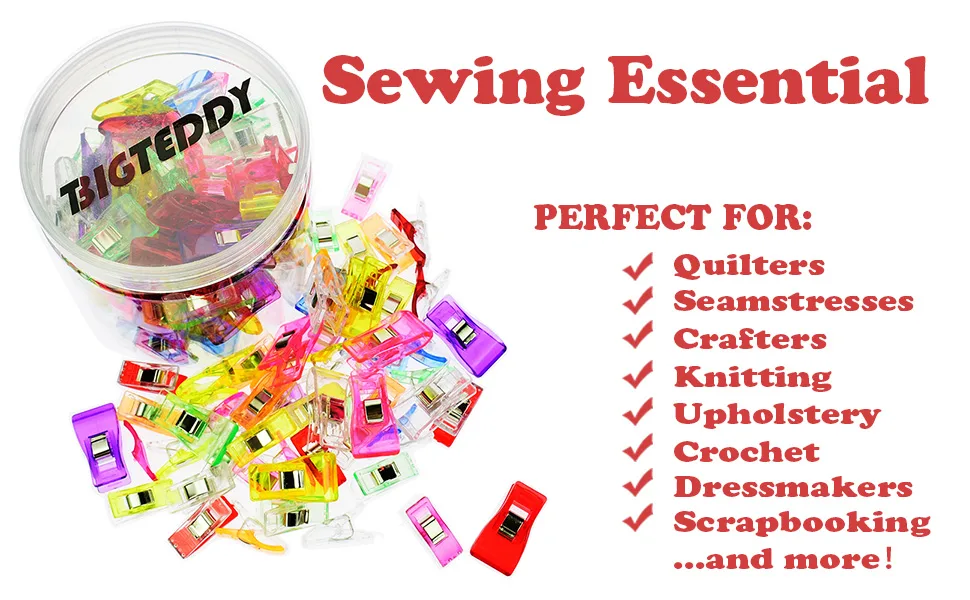 BIGTEDDY - 100pcs 2 Sizes Multipurpose Sewing Clips for Quilting and Binding Hem Making w/Case Assorted Colors Set of 100 Tools - Sewing Essential
