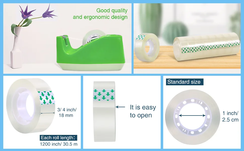 16 Pack Transparent Tape Clear Tape Each Roll 3/4 x 1200 Inches for Office Home School - product information 2