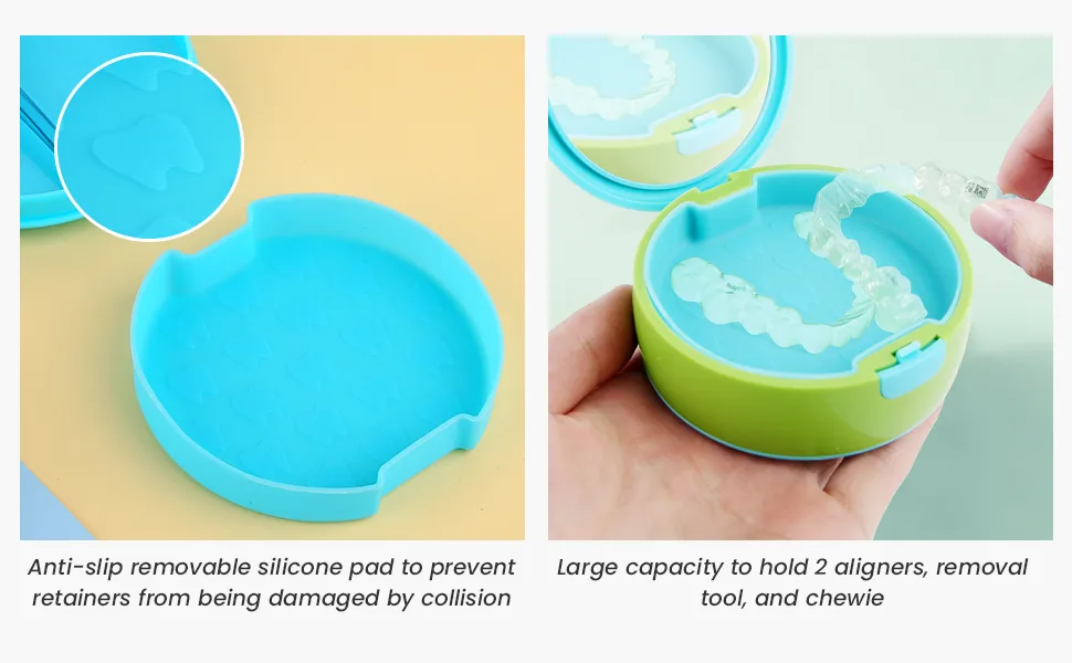 Retainer Case Color Contrast Design Aligner Case with Mirror Mouth Guard Case Cute Slim Retainer Case with Lid and Removal Tool (Blue) - aligner case