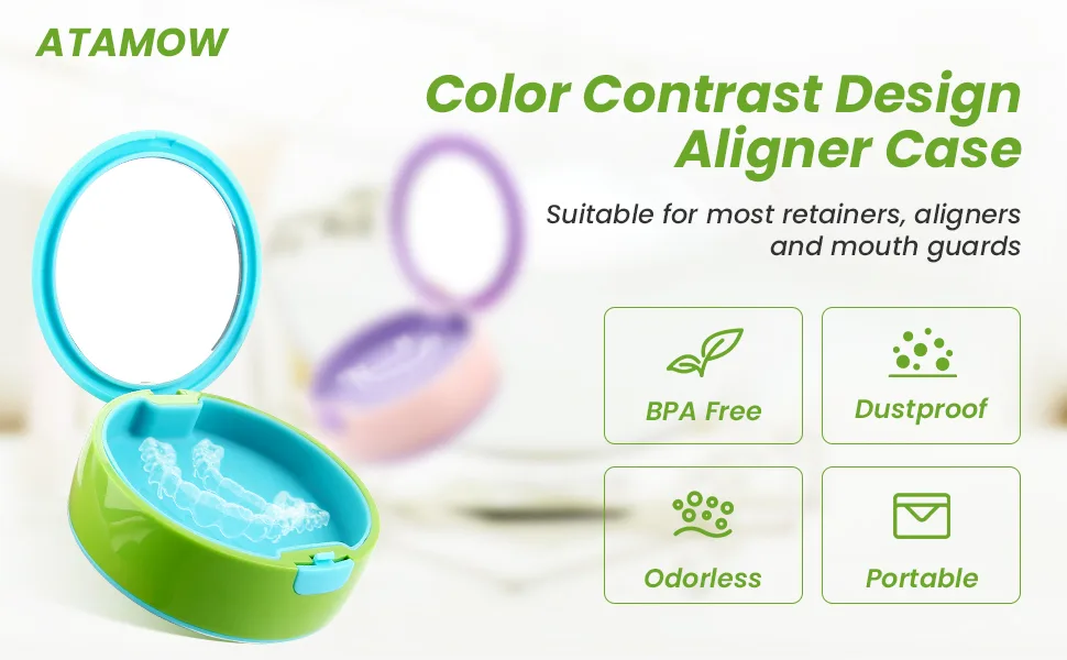 Retainer Case Color Contrast Design Aligner Case with Mirror Mouth Guard Case Cute Slim Retainer Case with Lid and Removal Tool (Blue) - retainer case
