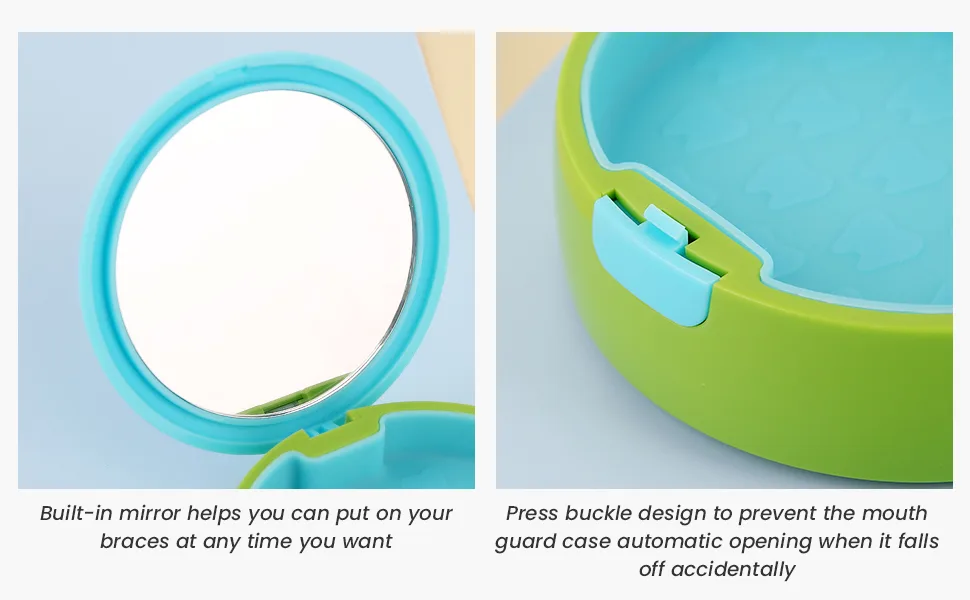 Retainer Case Color Contrast Design Aligner Case with Mirror Mouth Guard Case Cute Slim Retainer Case with Lid and Removal Tool (Blue) - retainer case cute