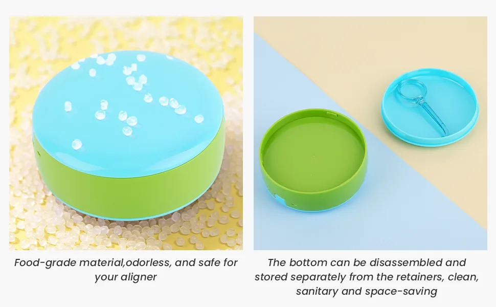 Retainer Case Color Contrast Design Aligner Case with Mirror Mouth Guard Case Cute Slim Retainer Case with Lid and Removal Tool (Blue) - retainer holder