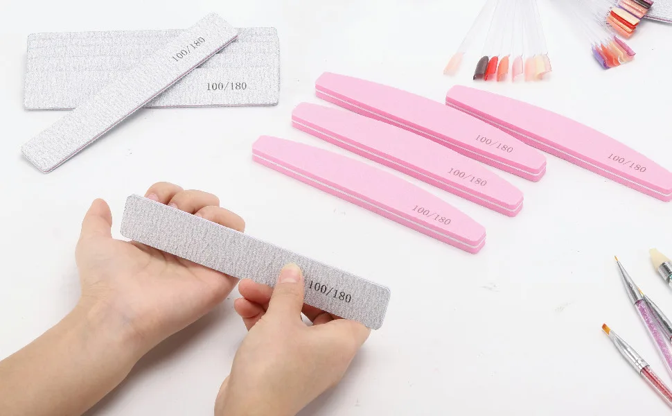 35 Count Nail Files and Buffers 100/180 Grits Rectangle Nail Files Double Sides Emery Boards Washable Buffering Sanding Blocks Manicure Tools Pink - product information 1