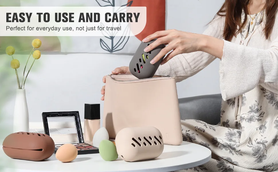 FERYES Large Silicone Makeup Sponge Holder Beauty Blender Case Travel Essentials Portable Double Sided Design Face Sponge Cover -Khaki - Easy to Use and Carry