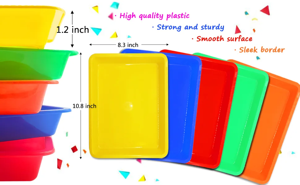 10 Pack Activity Plastic Art Trays Crafts Organizer Tray Multicolor Serving Trays for DIY Projects Painting Beads - art tray for kids
