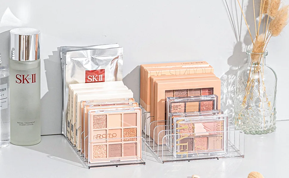 Vowcarol Eyeshadow Palette Organizer Acrylic 7-Section Divided Makeup Palette Organizer Holder - Clear 2 Pack - Eye shadow palette organizer