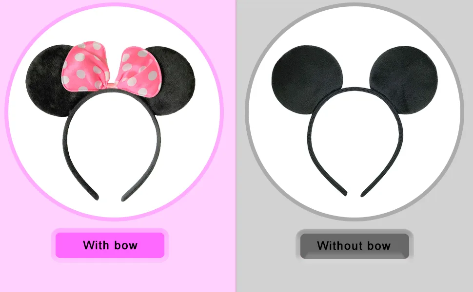 CHuangQi Mouse Ears Solid Black and Pink Bow Headband for Boys & Girls Birthday Party Pack of 12 - product information 3