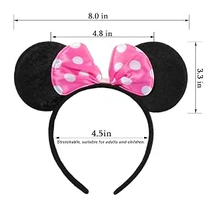 CHuangQi Mouse Ears Solid Black and Pink Bow Headband for Boys & Girls Birthday Party Pack of 12 - product information 4