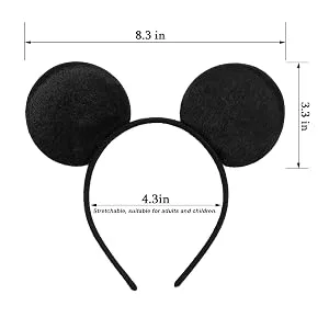 CHuangQi Mouse Ears Solid Black and Pink Bow Headband for Boys & Girls Birthday Party Pack of 12 - product information 5
