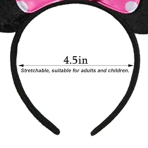 CHuangQi Mouse Ears Solid Black and Pink Bow Headband for Boys & Girls Birthday Party Pack of 12 - product information 6