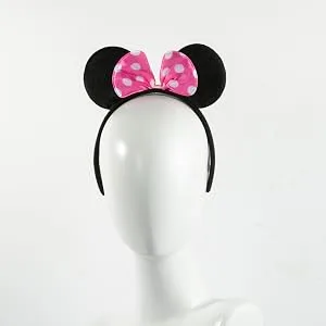 CHuangQi Mouse Ears Solid Black and Pink Bow Headband for Boys & Girls Birthday Party Pack of 12 - product information 7