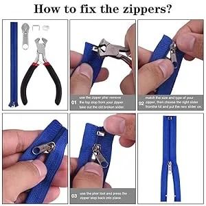 Everything in One Pack Zipper Repair Kit Zipper Replacement Pack Zipper Fix Instant with Zipper Install Pliers Tool by DmHirmg - zippers