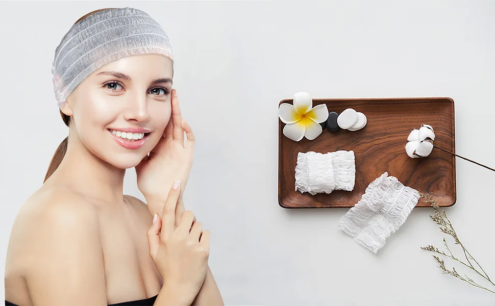 Greenour 100 Count Disposable Headbands for Facials Spa Head Wraps Soft Non-woven Individually Wrapped (White) - Disposable head wrap