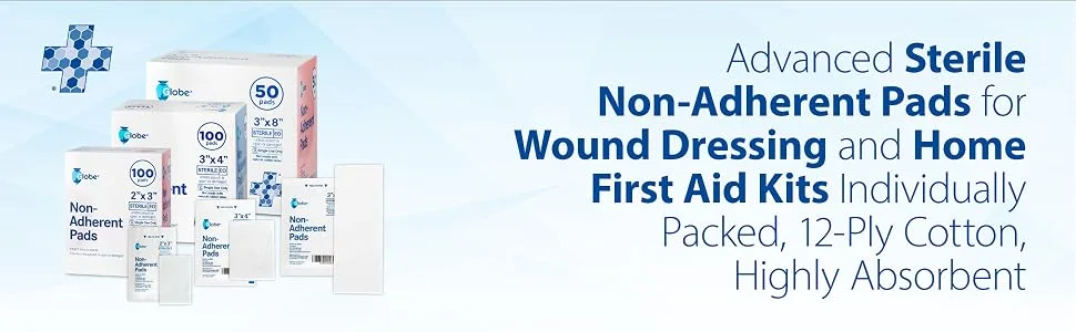 Globe Advanced Sterile Non-Adherent Pads| 100-Pack 3 x 4 | Non-Adhesive Wound Dressing| Highly Absorbent & Non-Stick Painless Removal-Switch| Individually Wrapped for Extra Protection (3 x 4) 3 x 4 - globe gauze pads