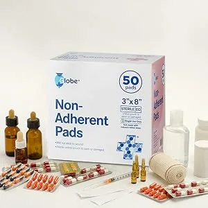 Globe Advanced Sterile Non-Adherent Pads| 100-Pack 3 x 4 | Non-Adhesive Wound Dressing| Highly Absorbent & Non-Stick Painless Removal-Switch| Individually Wrapped for Extra Protection (3 x 4) 3 x 4 - globe pads