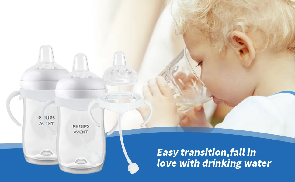 Sippy Cup Soft Spout Conversion Kit for Philips Avent Natural Baby Bottle Bottle Handles and Weighted Straw (2 Pack) 2 Pack WHITE - avent