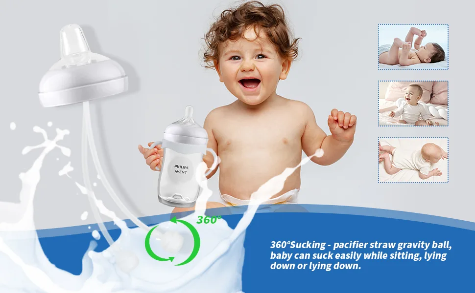 Sippy Cup Soft Spout Conversion Kit for Philips Avent Natural Baby Bottle Bottle Handles and Weighted Straw (2 Pack) 2 Pack WHITE - baby
