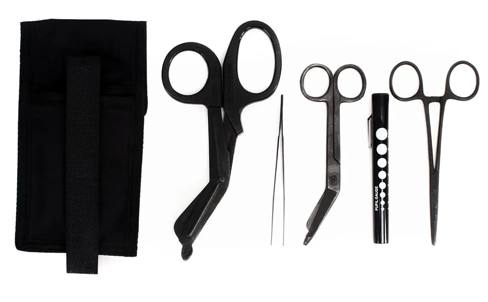 Ever Ready First Aid Autoclavable Shears EMT Scissors Combo Pack with Holster - Tactical All Black - full image