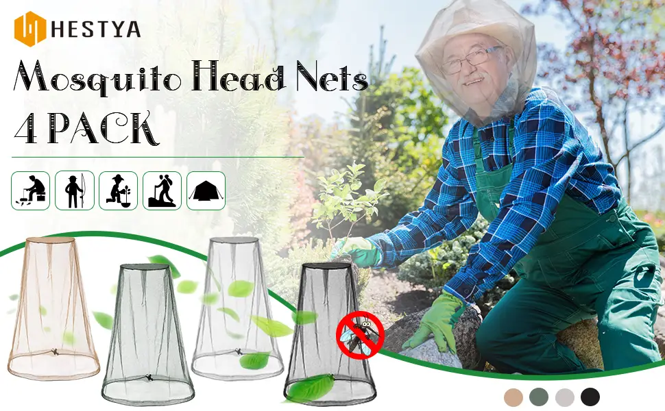 4 Pack Mosquito Head Net Face Mesh Net Head Protecting Net for Outdoor Hiking Camping Climbing Walking Mosquito Fly Insects Bugs Preventing (Black Regular Size) Black Regular Size - mosquito head nets