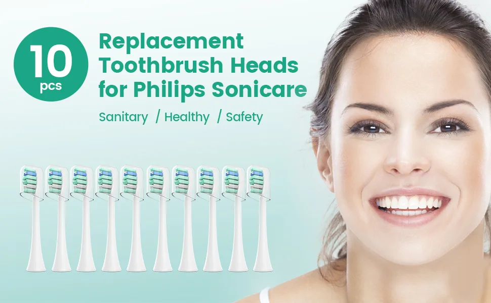 Toothbrush Replacement Heads Compatible with Philips Sonicare Soft Electric Brush Head Compatible with 2 Series ProtectiveClean DailyClean Plaque Control Gum 4100 5100 C2 G2 W 10 Pack - Sonicare Replacement Heads