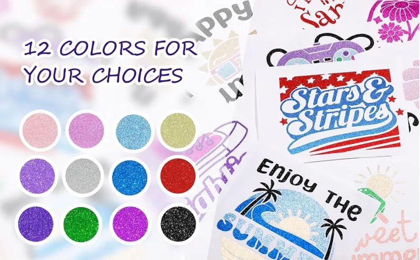 TECKWRAP Shimmer Vinyl Glitter Adhesive Sheets for Craft Cutter 12 x 12 10 Sheets/Pack 10 Colors Sheets - assorted color vinyl bundle