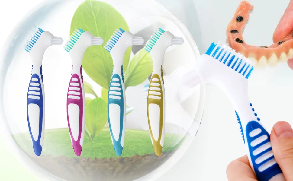 4Pcs Denture Brushes with Carrying Case Hard Double Sided Denture Cleaning Brush Heads for False Teeth Cleaning 4pcs With Case - Denture Brush