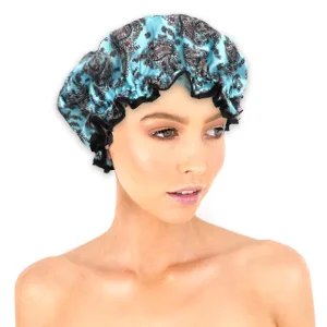 KissDate 3 Packs Double Layer Satin Shower Cap Waterproof Reusable Elastic Bath Cap for Women Long Hair Shower Spa Salon Accessories - shower cap large