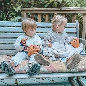 BraveJusticeKidsCo. | Snack Attack II Baby Silicone Snack Cup | 2 pack | Collapsible Toddler Snack Cup (Fog and Dusty Rose) - Snack Cup 2 Pack