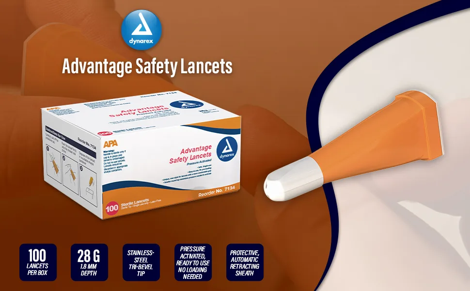 Dynarex Advantage Pressure Activated Safety Lancets Sterile 100 Count - one touch delica lancets lancets for facial extraction accu chek fastclix lancets one touch delica