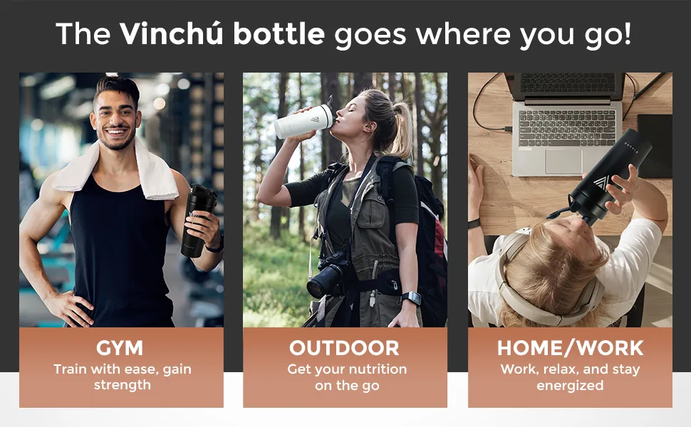 The Vinchu Blender Shaker Bottle - Top Tier Stainless Steel and Triple-Wall Insulation Water Bottle for Cold Protein Prework-Out and Fitness Shakes (Black) Space Black - shaker cup, bottle, shaker, blender cup, protein shaker, blender bottles for protein mixes
