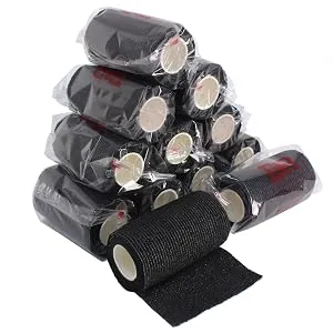 Ever Ready First Aid Self Adherent Cohesive Bandages 4 x 5 Yards - 12 Count Black - pile