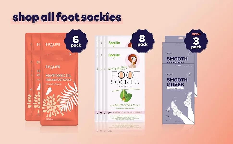 SpaLife Exfoliating Foot Socks - Eucalyptus Oil + Granular Walnut Shell 8 pack - exfoliating foot sock, eucalyptus oil, walnut shell, foot treatment, smooth feet,