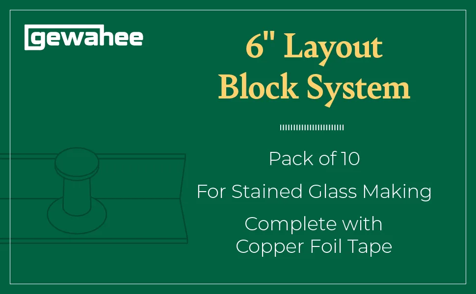 GEWAHEE 6 Layout Block System - Pack of 10 - for Stained Glass Making - Complete with Copper Foil Tape - 6¨ Layout block system - pack 10 + copper foil tape