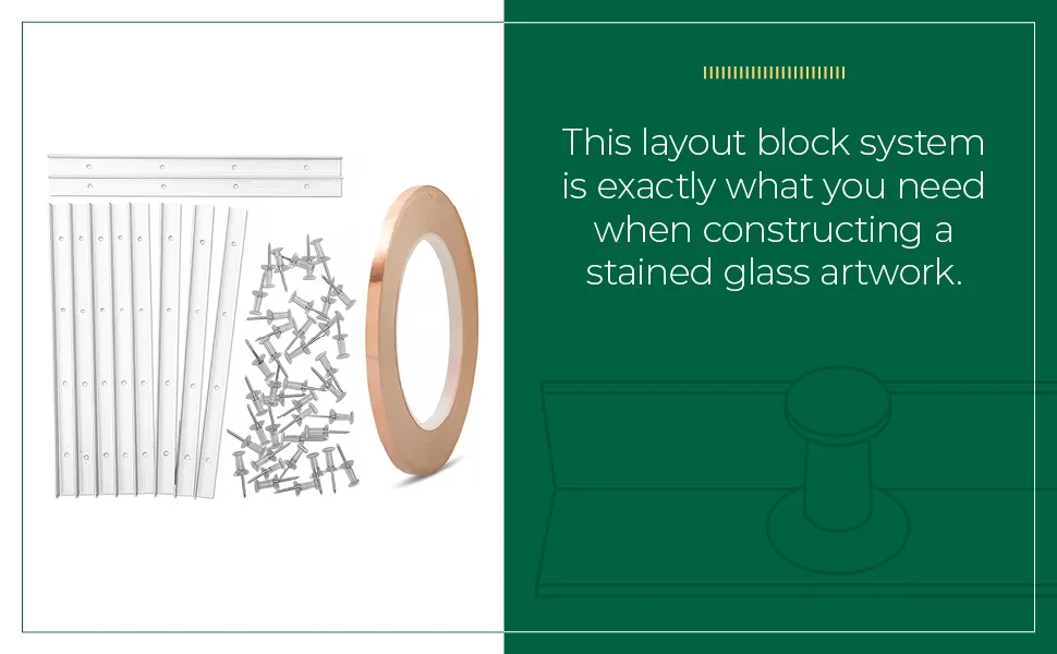 GEWAHEE 6 Layout Block System - Pack of 10 - for Stained Glass Making - Complete with Copper Foil Tape - This layout system is what you need when constructing a stained glass artwork