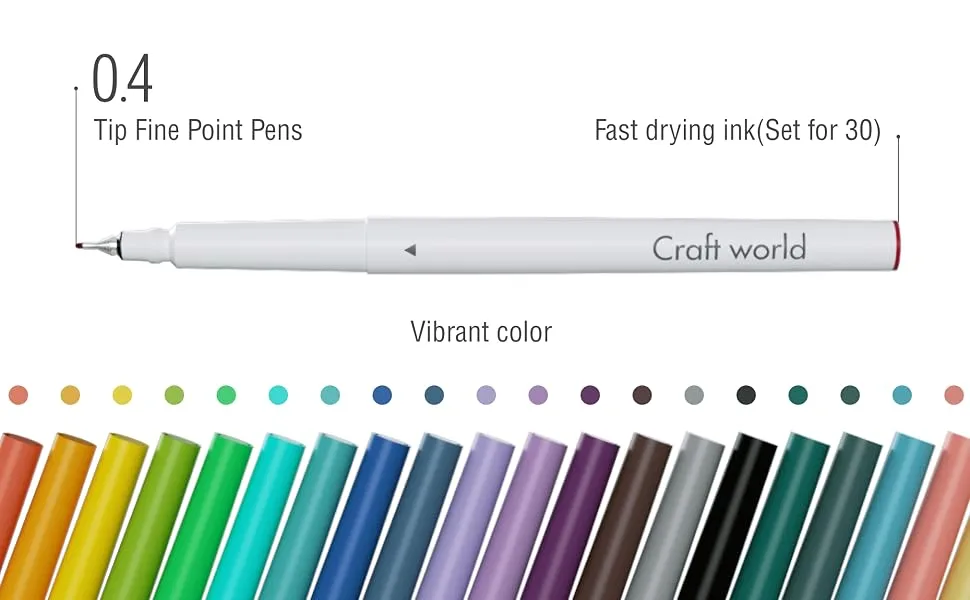 CRAFT WORLD 0.4 Tip Fine Point Pens for Cricut Maker 3/Maker/Explore 3/Air 2 Ultimate Fine Point Pens Set of 30 Pack Assorted Tools Accessories Writing Drawing Pen Compatible with Machine - cricut pens